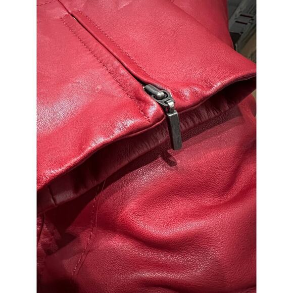 Lafayette 148 Leather Jacket Sz 4 Red Genuine Ruched Full Zip Y2K Small - Picture 8 of 8